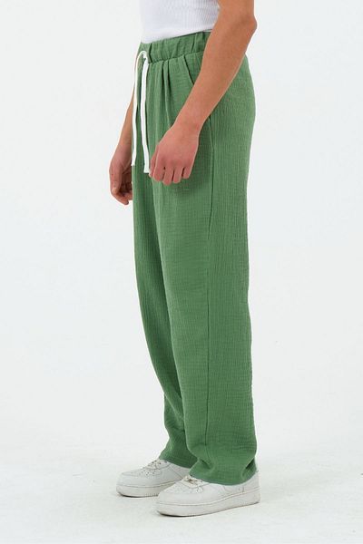 RELAXL 100% Cotton Efil Efil Lightweight Muslin Fabric Benetton Green Baggy Trousers