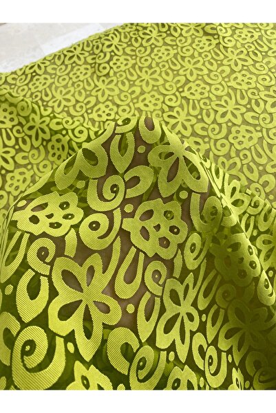 METERİAL قماش تول مدمج منقوش بالزهور الخضراء الحية - عرض 140 سم