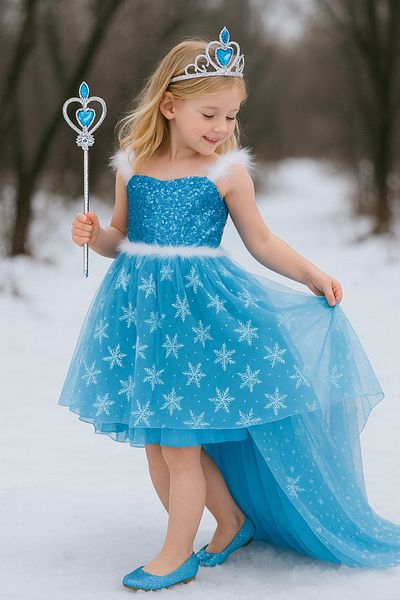 Parti Kırtasiye Frozen Frozen Elsa Costum Fata Copii Fata Scurt Spate Rochie Printesa Coada Lunga