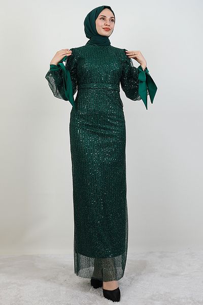 GİYZAMİLA Βραδινό φόρεμα με χάντρες Aheste Emerald