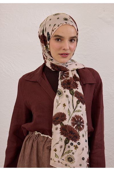 Fresh Blooming Dahlia Pattern Ramie Shal Soft Pink