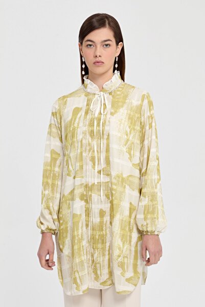 Nihan Büyük Beden Taş Detaylı Desenli Tunik Asit