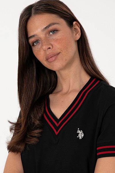 U.S. Polo Assn. Women's Black V-Neck T-Shirt 50305770-Vr046