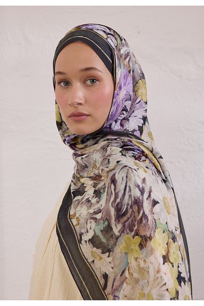 Fresh Jasmine Joy Pattern Rami̇ Shawl Anthracite