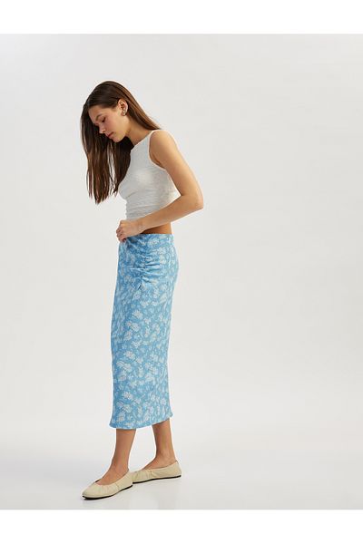 Koton Draped floral elastic waist midi pencil skirt.
