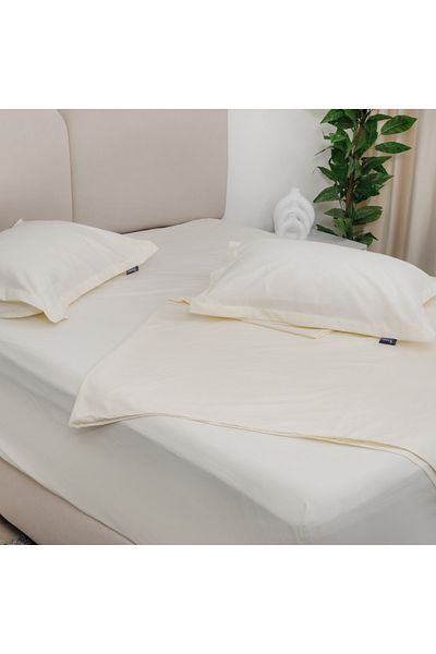 SONNO Home طقم ملاءة سرير فاخرة بلون عاجي من القطن المصري بنسبة 100%، 250 غرزة، 120 × 200 سم مع 2 كيس وسادة