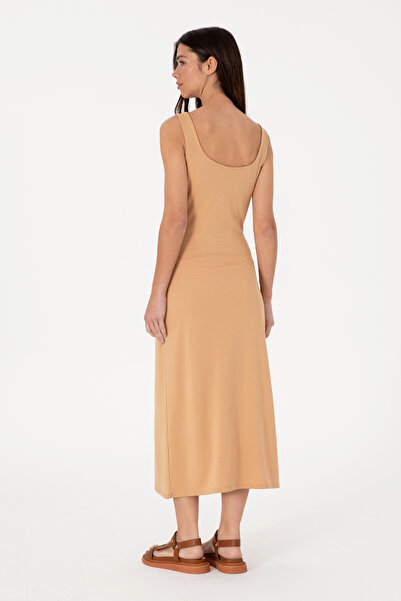 U.S. Polo Assn. Kadın Camel Kolsuz Bisiklet Yaka Midi Boy Örme Elbise 50306676-VR015