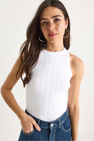 Bianco Lucci Women's Diamond Striped Basic Crop Blouse 60602063