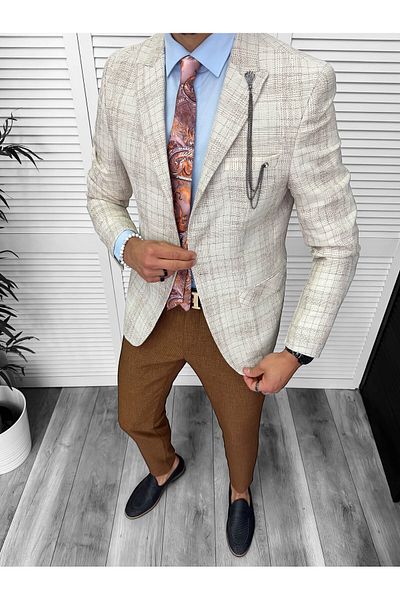 dehaine Men's jacket, slim fit, checked, 459, beige