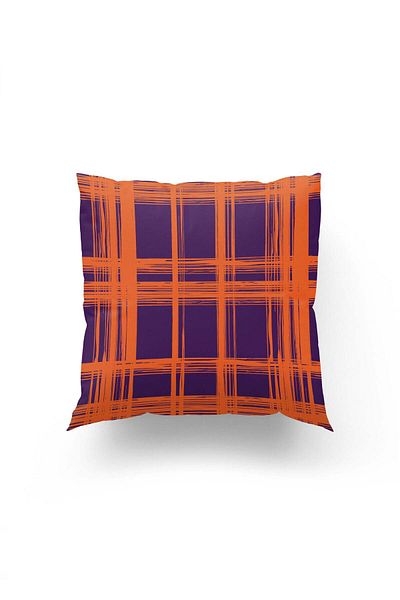 Dokumio Contemporary Plaid – Purple & Orange Throw Pillow Cover with Artistic Touch