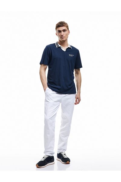 Koton Baumwoll-Kurzarm-T-Shirt mit Farbkontrast und bedrucktem Polo-Ausschnitt in regulärer Passform