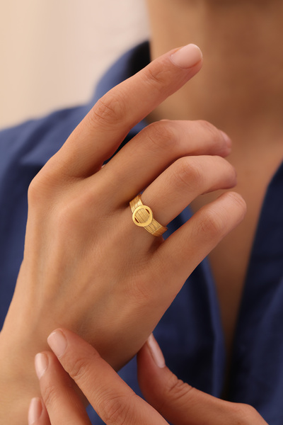 YAVUZ KUYUMCULUK 14 Ayar Altın Oval Detaylı Trabzon Yüzük