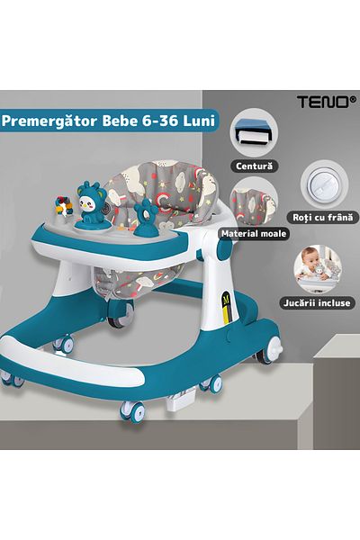 Teno Premergator Multifunctional pentru Bebelusi Teno®, tava cu 3 jucarii, 6-36 luni, albastru