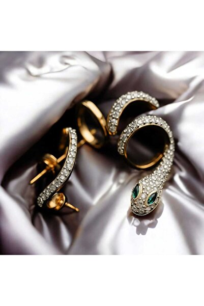 Fundéa Jewelry Yılanın Fısıltısı Zirkon Çelik Küpe - Yılan Figürlü Trend Model Dikkat Çekici Model, Parlak
