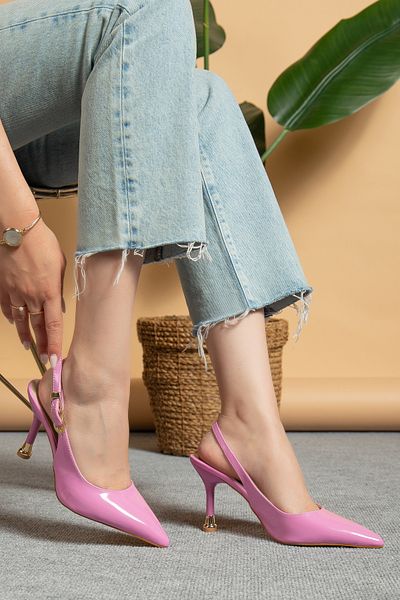 bakacstore Pantofi stiletto cu toc elegant cu cataramă roz de damă