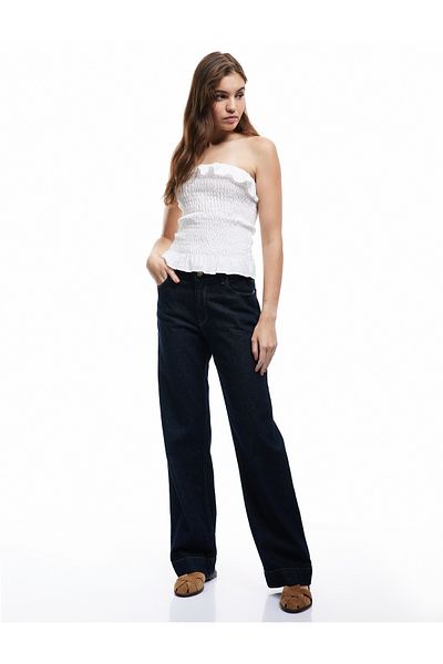 Koton Cotton Ruffled Gipeli Strapless Neckline Sleeveless Crop Blouse