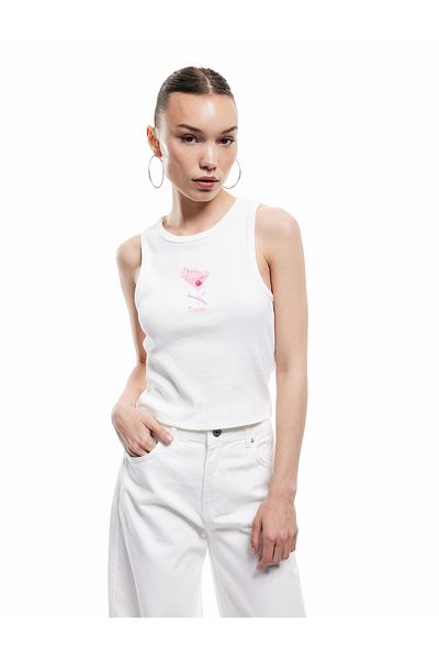 Koton Crew Neck Sleeveless Bow Detailed Printed Camisole Blouse