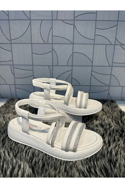Anıl Ayakkabı Castle 35175 Sandale ortopedice cu detaliu cu o singură curea albă, cu spatele elastic