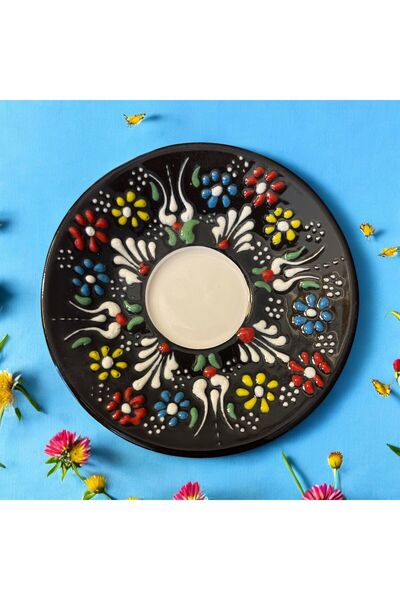 WPAWZ Handmade Lace Craftsmanship Turkish Coffee Cup Set for 2 People Black