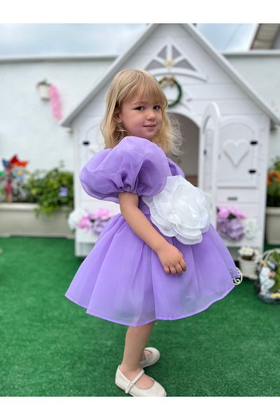 Linola Baby Kids Rochie pentru fetiță din șifon, cu mâneci scurte, roz-liliac