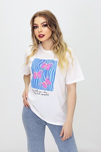 CMC دراجة من القطن الممشط المضغوط مع أحجار وطباعة، تي شيرت برقبة دائرية