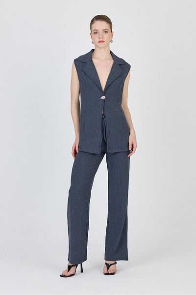 Rays Blue Sleeveless Vest and Wide Leg Pants Set 1490