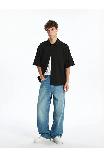 LC Waikiki Xside Black Comfortable Fit Short Sleeve Men's Shirt