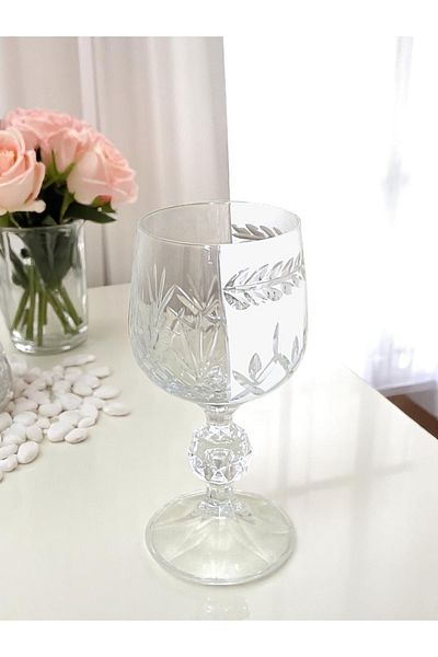 Kristal Market Handmade Crystal Footed Decorative Presentation Set Coffee Side Liquor Water Glass Set of 6