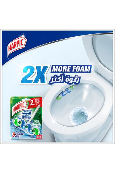 Harpic Active Fresh Water Toilet Cleaner Rim Block Pine Forest 2 x 35 g