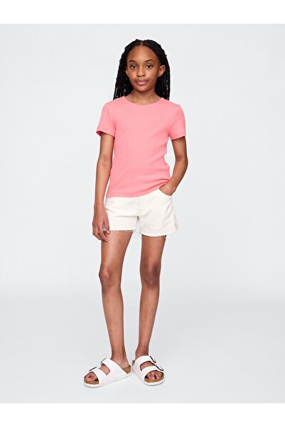 GAP Kız Çocuk Beyaz Düşük Bel Stride UltraSoft Denim Şort