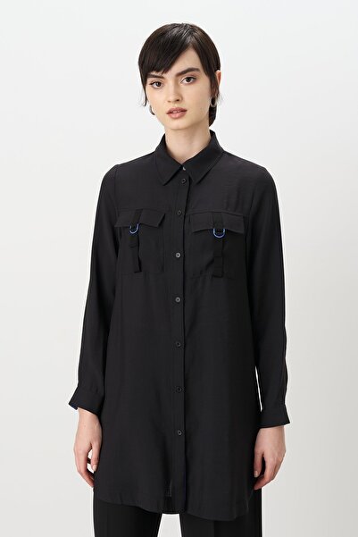 Nihan D Tokat Detaylı Cepli Modal Tunik Siyah