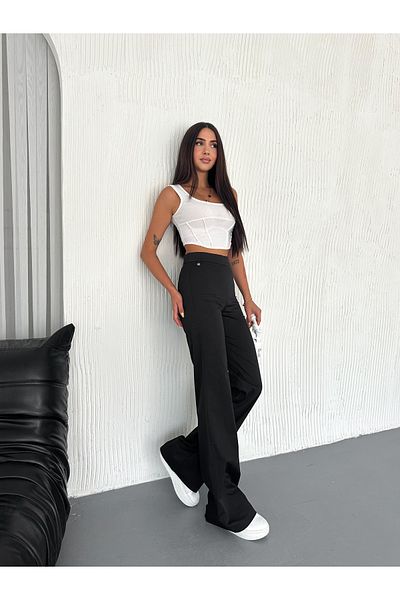 diaves Women's Black Side Zipper High Waist Woven Fabric Palazzo Pants
