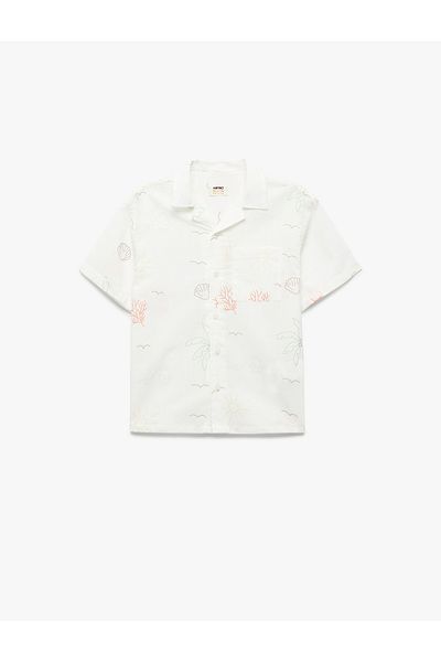 Koton Cotton Patterned Single Pocket Short Sleeve Shirt