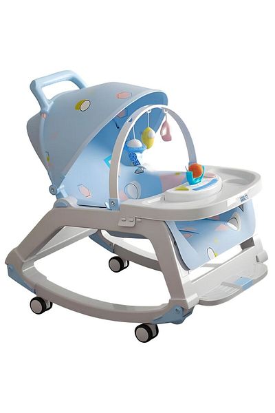 Linomag Balansoar 5 în 1, Scaun înalt, Cărucior, Masă, Jucării, 0–36 m, Pliabil, Albastru