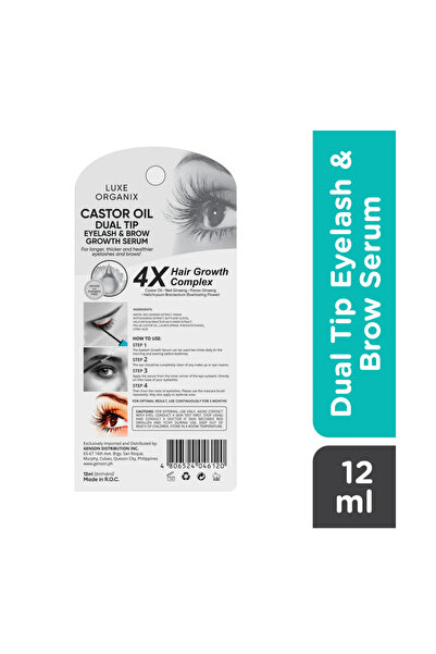 LUXE ORGANIX Castor Oil Dual Tip Eyelash & Brow Growth Serum 12ml