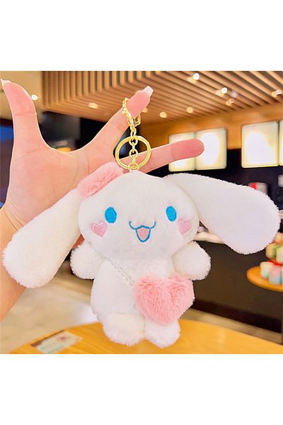 Miniso Pink Kawaii Sanrio Cinnamoroll Plush Key Ring Dolls Cartoon Backpack Pendants Charms Car Decor Acces