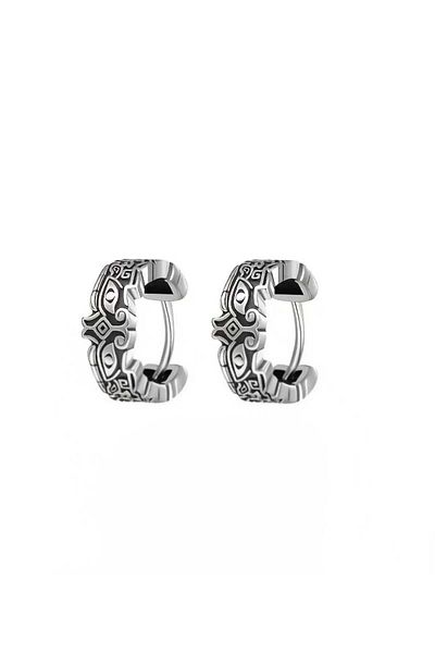 sarıyer silver Totem Embroidered Traditional Vintage Model Stylish Viking Style Unisex Design Steel Hoop Earrings