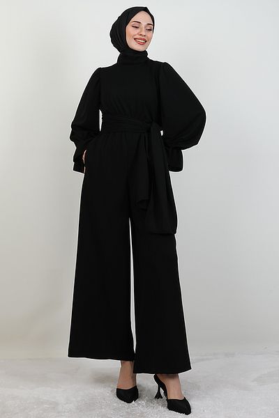GİYZAMİLA Thick Belted Jumpsuit Black