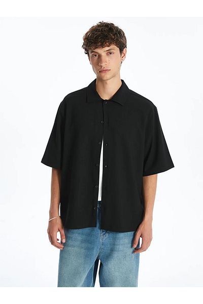 LC Waikiki Xside Black Comfortable Fit Short Sleeve Men's Shirt