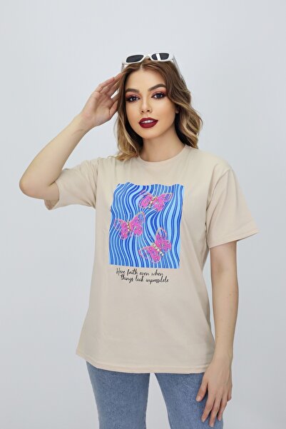 CMC Ποδηλατικό μπλουζάκι από χτενισμένο βαμβάκι με πέτρες και στάμπα, μπλουζάκι με λαιμόκοψη