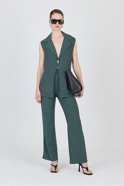 Rays Green Sleeveless Vest and Wide Leg Pants Set 1490