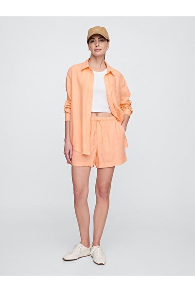 GAP Kadın Turuncu Bağcıklı Keten Karışımlı Şort