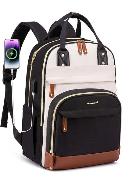 QuTek Rucsac dama pentru Laptop 15.6 Inch, calatorie, anti-furt pentru laptop,birou si afaceri, Bej-Negru