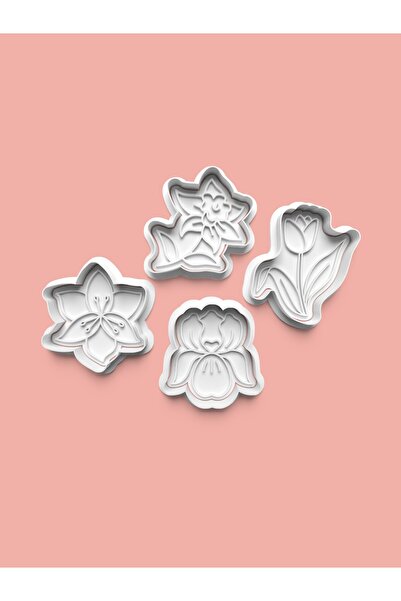AKTASTORE قالب كوكيز على شكل زهرة وقالب عجينة السكر مجموعة من 4 قطع 0802-set