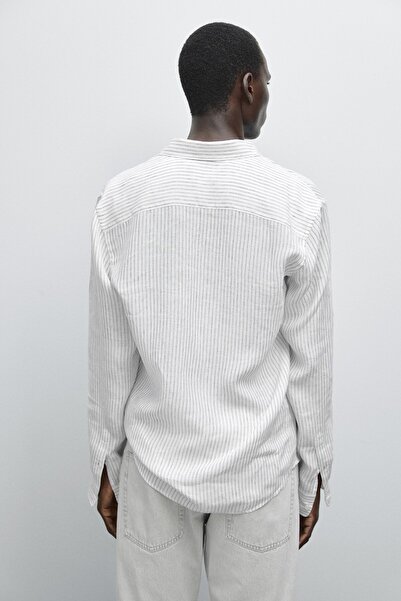 Massimo Dutti Çizgili slim fit keten gömlek