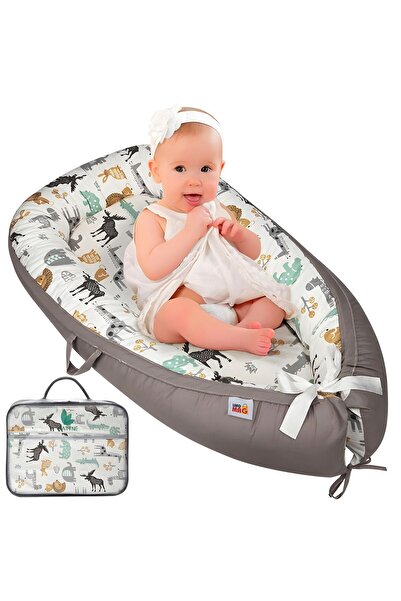 Linomag Καλάθι ύπνου Baby Nest 024M, 90x55cm, Βαμβακερό, 2 όψεις, Λευκό/Γκρι ...
