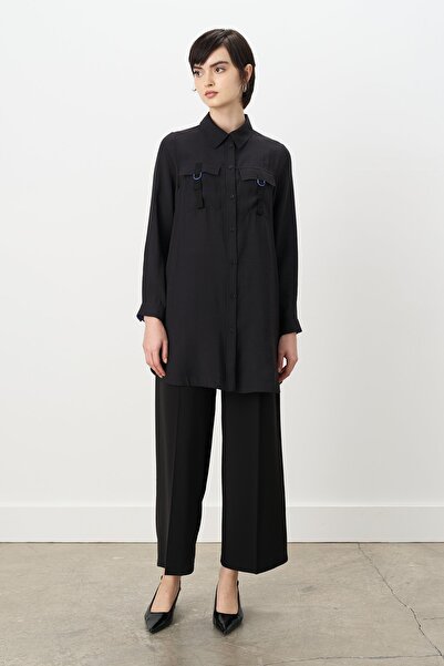Nihan D Tokat Detaylı Cepli Modal Tunik Siyah