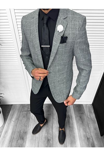 dehaine Men's jacket, slim fit, checked, 13198, gray