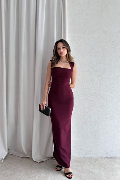 Aventien Rochie maxi burgundă cu detaliu drapat