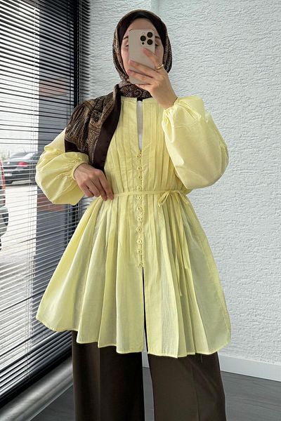 MELEK ARAZ Voile Tunic with Rib Detail - Yellow